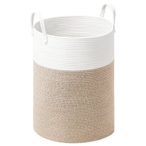 Panier à Linge, Volume 80 L, Corde En Coton, Avec Poignées, Chambre D'enfant, Blanc Et Gris