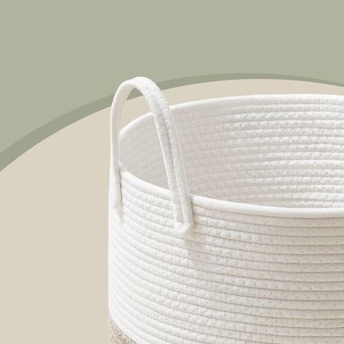 Panier à Linge, Volume 80 L, Corde En Coton, Avec Poignées, Chambre D'enfant, Blanc Et Gris