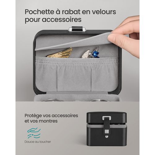 Étui De Voyage Pour Montres, Séparateur Ajustable, 10,1 X 12 X 8,5 Cm,surface Noir , Doublure Gris