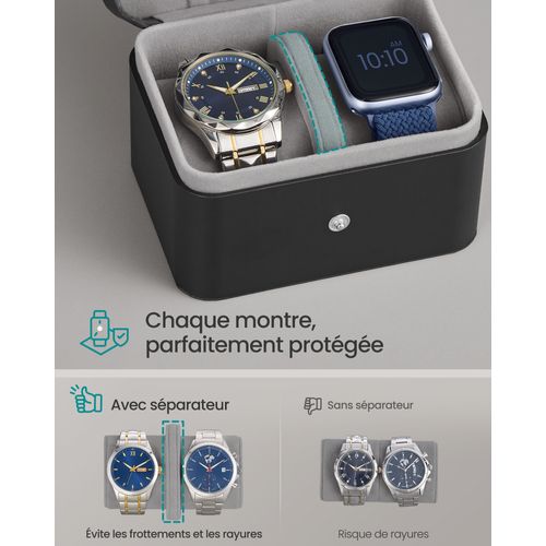 Étui De Voyage Pour Montres, Séparateur Ajustable, 10,1 X 12 X 8,5 Cm,surface Noir , Doublure Gris