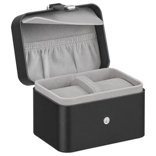 Étui De Voyage Pour Montres, Séparateur Ajustable, 10,1 X 12 X 8,5 Cm,surface Noir , Doublure Gris