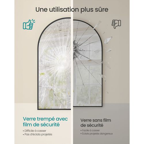 Miroir Salle De Bain, Mural Arqué, 91 X 61 Cm, Avec Film De Sécurité, Noir D'encre