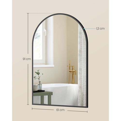 Miroir Salle De Bain, Mural Arqué, 91 X 61 Cm, Avec Film De Sécurité, Noir D'encre