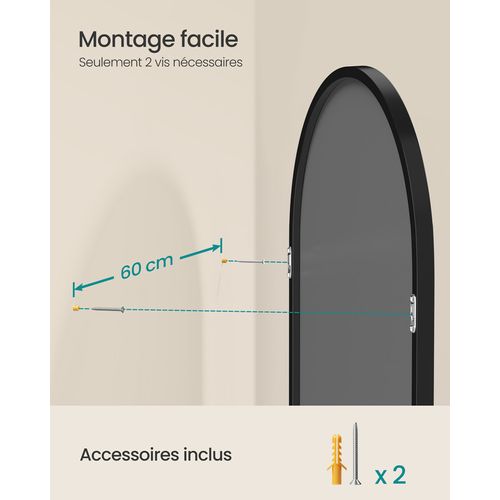 Miroir Salle De Bain, Mural Arqué, 91 X 61 Cm, Avec Film De Sécurité, Noir D'encre