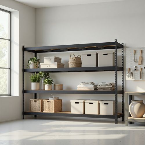 Étagère De Rangement, Charge Lourde 2000 Kg, 4 Niveaux, 60 X 200 X 183 Cm, Noir