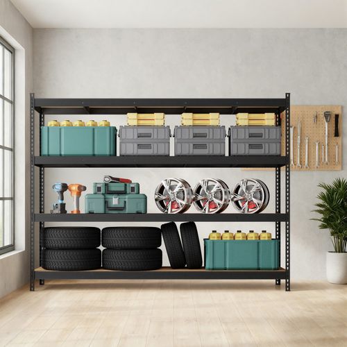 Étagère De Rangement, Charge Lourde 2000 Kg, 4 Niveaux, 60 X 200 X 183 Cm, Noir