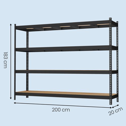 Étagère De Rangement, Charge Lourde 2000 Kg, 4 Niveaux, 60 X 200 X 183 Cm, Noir