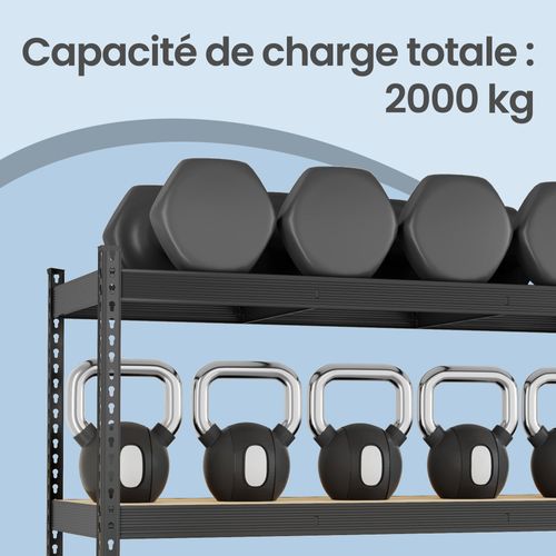 Étagère De Rangement, Charge Lourde 2000 Kg, 4 Niveaux, 60 X 200 X 183 Cm, Noir