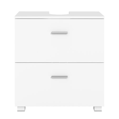 Armoire De Salle De Bain, Meuble Sous Vasque Avec Pieds Hauts, 2 Tiroirs Spacieux, Blanc