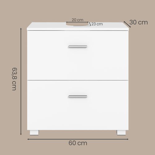 Armoire De Salle De Bain, Meuble Sous Vasque Avec Pieds Hauts, 2 Tiroirs Spacieux, Blanc