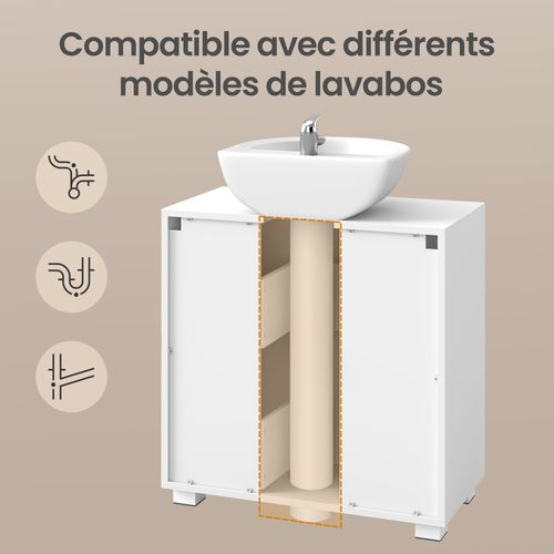 Armoire De Salle De Bain, Meuble Sous Vasque Avec Pieds Hauts, 2 Tiroirs Spacieux, Blanc