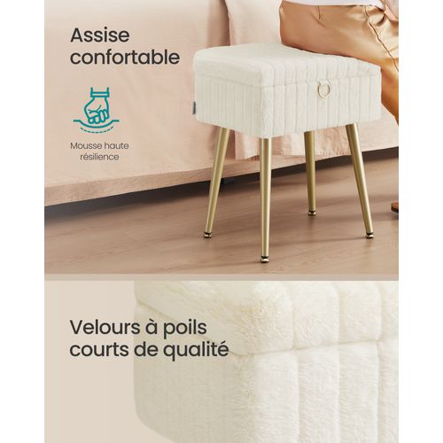 Tabouret De Coiffeuse, Repose-pieds, Pieds En Métal, Rembourré, Pieds Réglables,dressing, Blanc