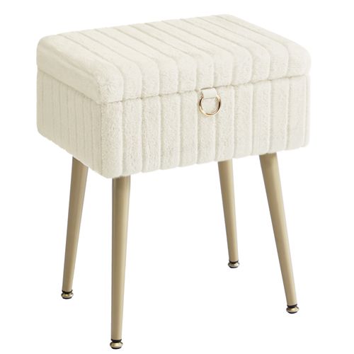 Tabouret De Coiffeuse, Repose-pieds, Pieds En Métal, Rembourré, Pieds Réglables,dressing, Blanc