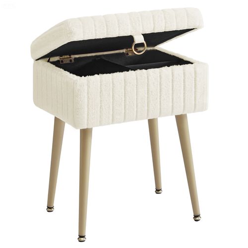 Tabouret De Coiffeuse, Repose-pieds, Pieds En Métal, Rembourré, Pieds Réglables,dressing, Blanc