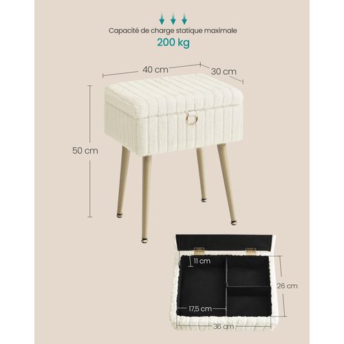 Tabouret De Coiffeuse, Repose-pieds, Pieds En Métal, Rembourré, Pieds Réglables,dressing, Blanc