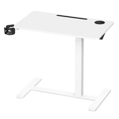 Table D'appoint à Roulettes, 80 X 45 Cm, Hauteur Réglable, 2 Porte-gobelets, Blanc Nuage