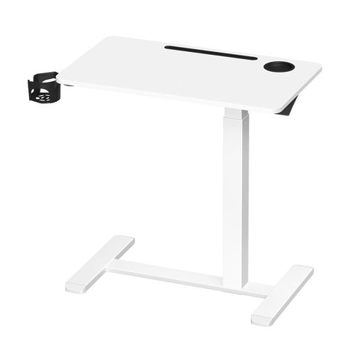 Table D'appoint à Roulettes, 70 X 40 Cm, Hauteur Réglable, 2 Porte-gobelets, Blanc Nuage