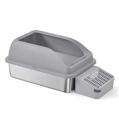 Bac à Litière Pour Chat, En Acier Inoxydable, à Bords Hauts, Pour Chats Jusqu’à 15 Kg, Gris