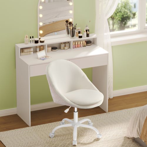 Chaise De Maquillage, Avec Face Avant En Velours, Rembourrage En Mousse, Hauteur Réglable, Blanc