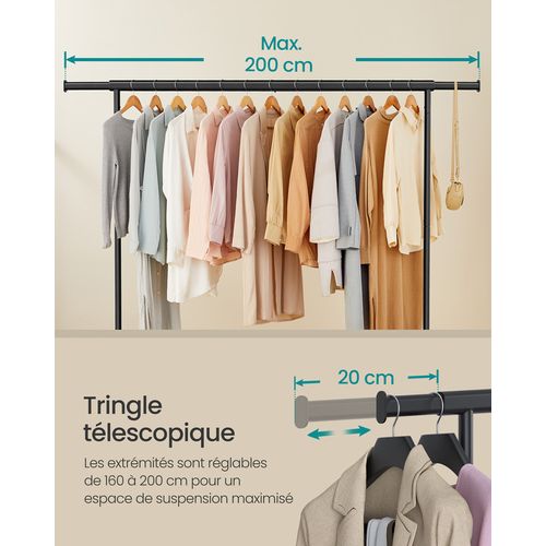 Portant à Vêtements Avec Roulettes, Capacité De Charge 110 Kg, 45 X (160-200) X 162,9 Cm, Noir