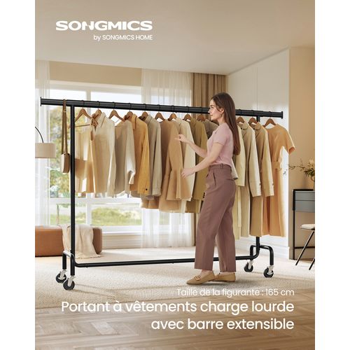 Portant à Vêtements Avec Roulettes, Capacité De Charge 110 Kg, 45 X (160-200) X 162,9 Cm, Noir