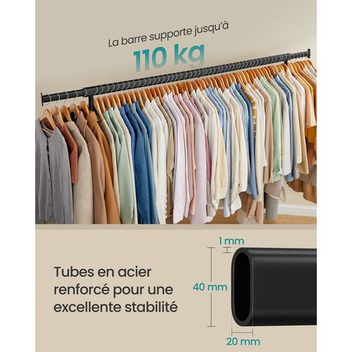 Portant à Vêtements Avec Roulettes, Capacité De Charge 110 Kg, 45 X (160-200) X 162,9 Cm, Noir