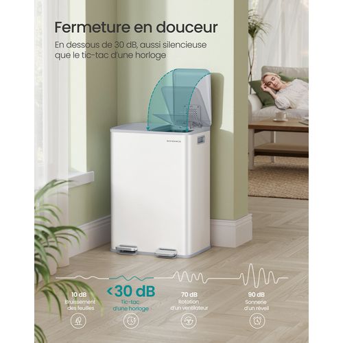 Poubelle De Cuisine, 2 X 30 L, 2 Compartiments, Poubelle à Pédale,  Blanc