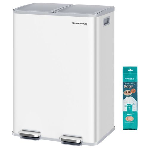 Poubelle De Cuisine, 2 X 30 L, 2 Compartiments, Poubelle à Pédale,  Blanc