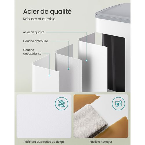 Poubelle De Cuisine, 2 X 30 L, 2 Compartiments, Poubelle à Pédale,  Blanc