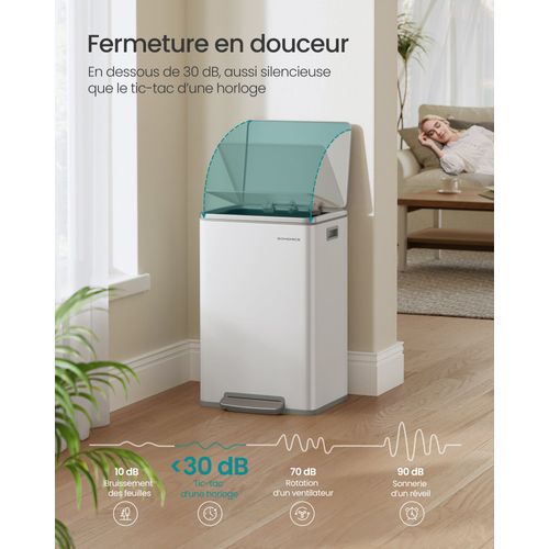 Poubelle De Cuisine 50 L, Seau Intérieur Amovible En Plastique, Avec Couvercle, Blanc Nuage