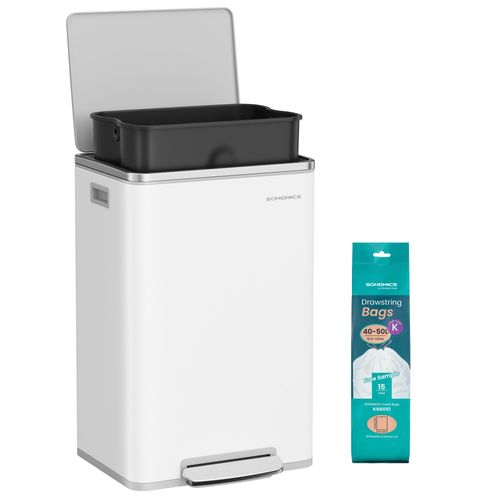 Poubelle De Cuisine 50 L, Seau Intérieur Amovible En Plastique, Avec Couvercle, Blanc Nuage