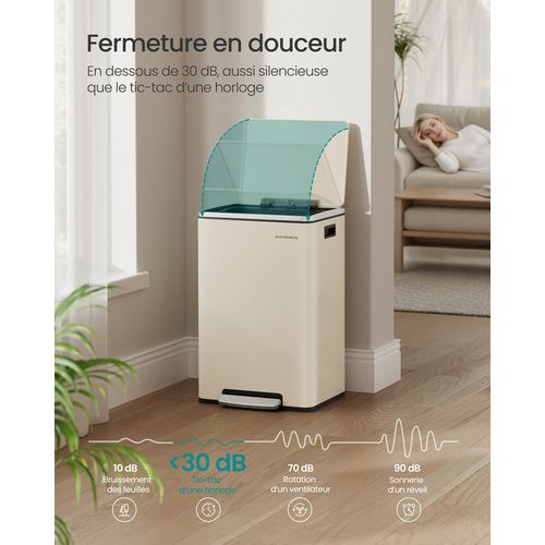 Poubelle 50 L, 15 Sacs Poubelles, Seau Intérieur Amovible En Plastique, Poignées, Crème
