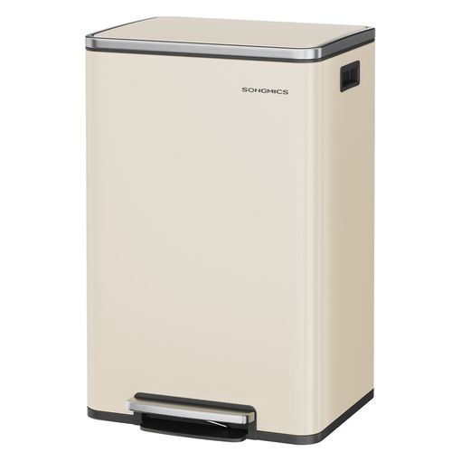 Poubelle 50 L, 15 Sacs Poubelles, Seau Intérieur Amovible En Plastique, Poignées, Crème