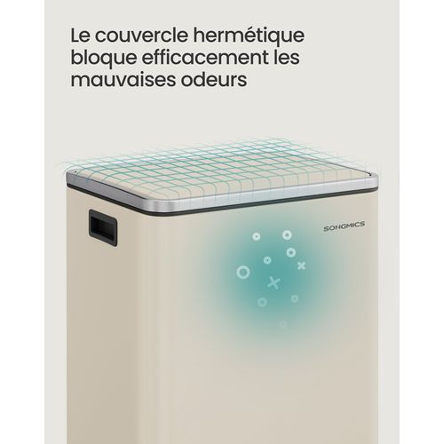 Poubelle 50 L, 15 Sacs Poubelles, Seau Intérieur Amovible En Plastique, Poignées, Crème
