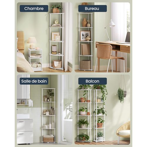 Étagère D'angle à 5 Niveaux, Étagère De Rangement, 38,3 X 27 X 139 Cm, Blanc Neige