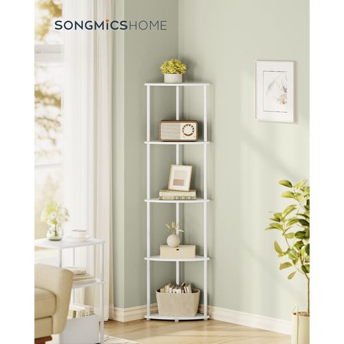 Étagère D'angle à 5 Niveaux, Étagère De Rangement, 38,3 X 27 X 139 Cm, Blanc Neige