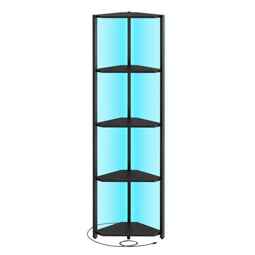 Étagère D'angle à 5 Niveaux, Avec Éclairage LED Réglable, 24,8 X 48 X 146,6 Cm, Noir Boisé