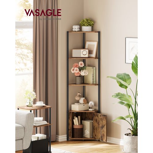 Étagère D’angle, Avec Placard, Meuble D’angle à 5 Niveaux, Étagère De Rangement