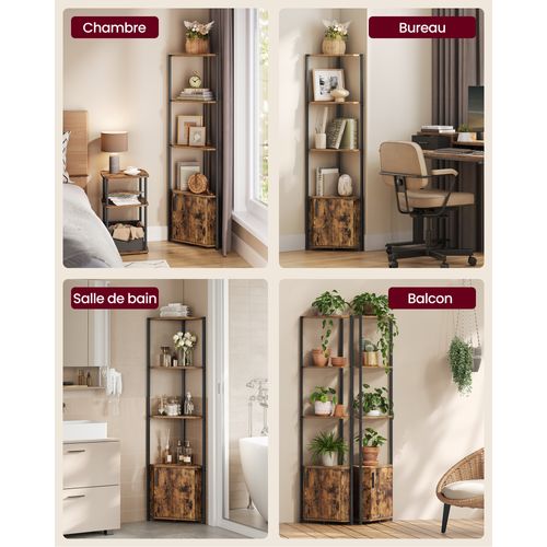 Étagère D’angle, Avec Placard, Meuble D’angle à 5 Niveaux, Étagère De Rangement