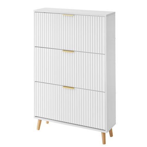 Armoire De Rangement à Chaussures, 3 Portes Abattantes, Style Milieu Du Siècle, Blanc