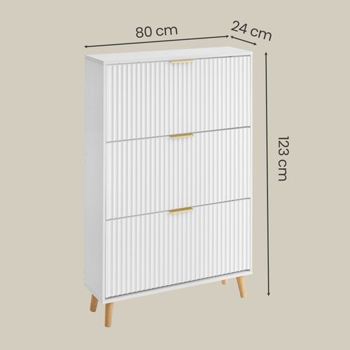 Armoire De Rangement à Chaussures, 3 Portes Abattantes, Style Milieu Du Siècle, Blanc