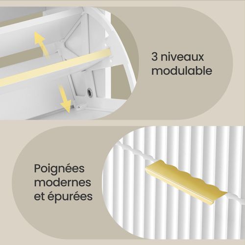 Armoire De Rangement à Chaussures, 3 Portes Abattantes, Style Milieu Du Siècle, Blanc