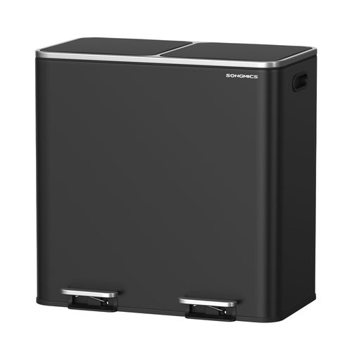 Poubelle à Double Compartiment 2 X 40 L, Avec 15 Sacs Poubelles, Pédales En Métal, Noir