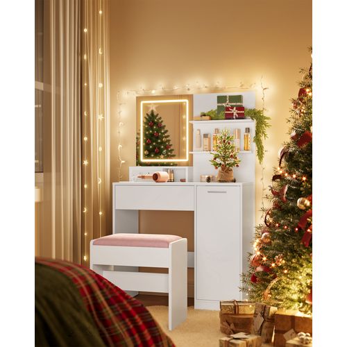 Coiffeuse Avec Miroir LED Et Tabouret, Avec Multiprise, Compartiment Avec 2 Étagères Réglables,blanc - Coiffeuse BUT