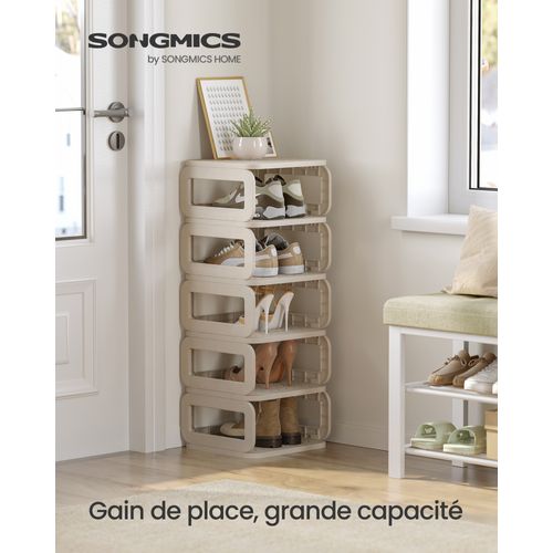 Étagère à Chaussures, 6 Plateaux, Rangement Pour Chaussures Ouvert, Beige Cappuccino