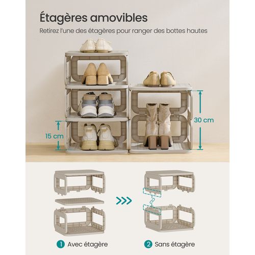 Étagère à Chaussures, 6 Plateaux, Rangement Pour Chaussures Ouvert, Beige Cappuccino