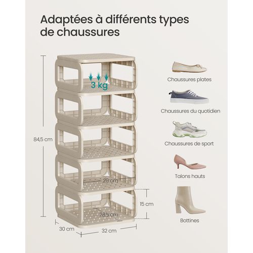Étagère à Chaussures, 6 Plateaux, Rangement Pour Chaussures Ouvert, Beige Cappuccino