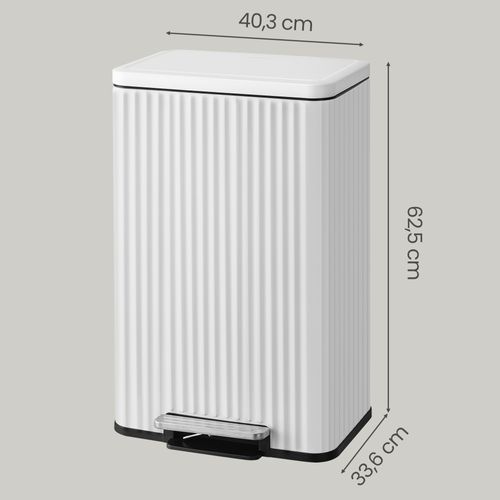Poubelle De Cuisine à Pédale, En Acier, Seau Intérieur Amovible, Fermeture Douce, 50 L, Blanc
