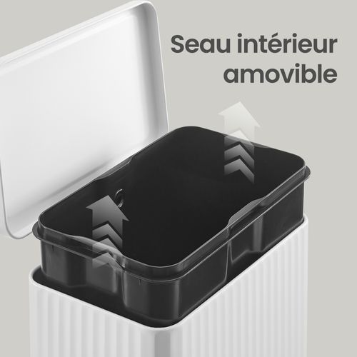 Poubelle De Cuisine à Pédale, En Acier, Seau Intérieur Amovible, Fermeture Douce, 50 L, Blanc