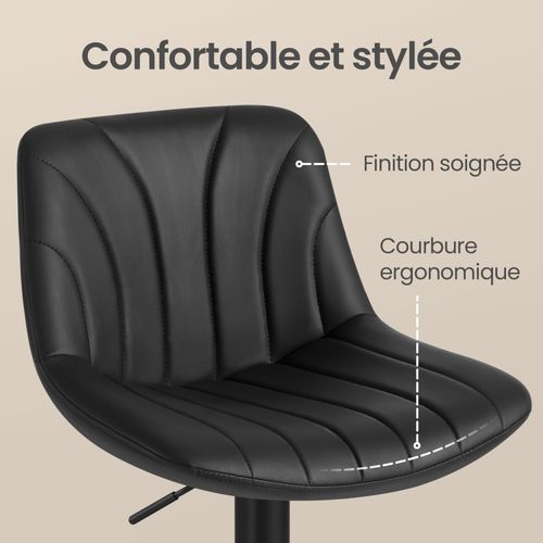 Chaises De Bar Réglables, Tabourets Avec Dossier, Rotation 360°, Pu, Lot De 2, Noir